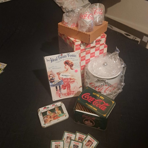 NIB! Coca Cola VINTAGE GOODS-IceBucket & 4 Tumblers-TIN Collector Cards-More - Picture 3 of 9